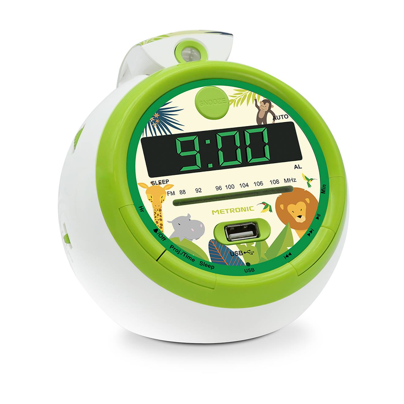 Radio-réveil Fm Usb Projection Avec Alarme Vert