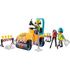 -Action heroes ouvriers avec rouleau compresseur et signalisation 71751