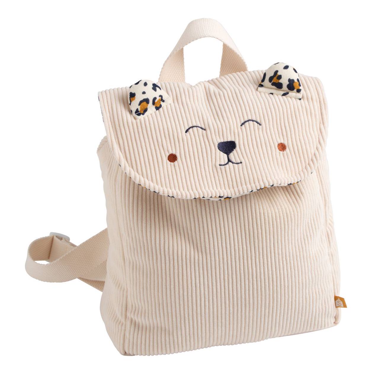 Sac À Dos Maternelle En Velours Côtelé Avec Oreilles Ecru