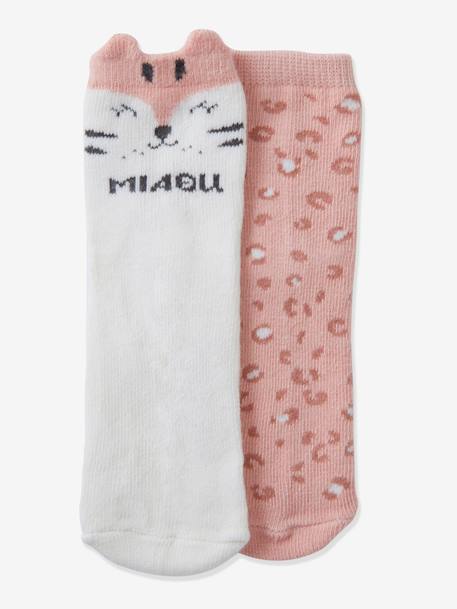 Lot De 2 Paires De Chaussettes Chat Bebe Lot Rose Blanc Vertbaudet