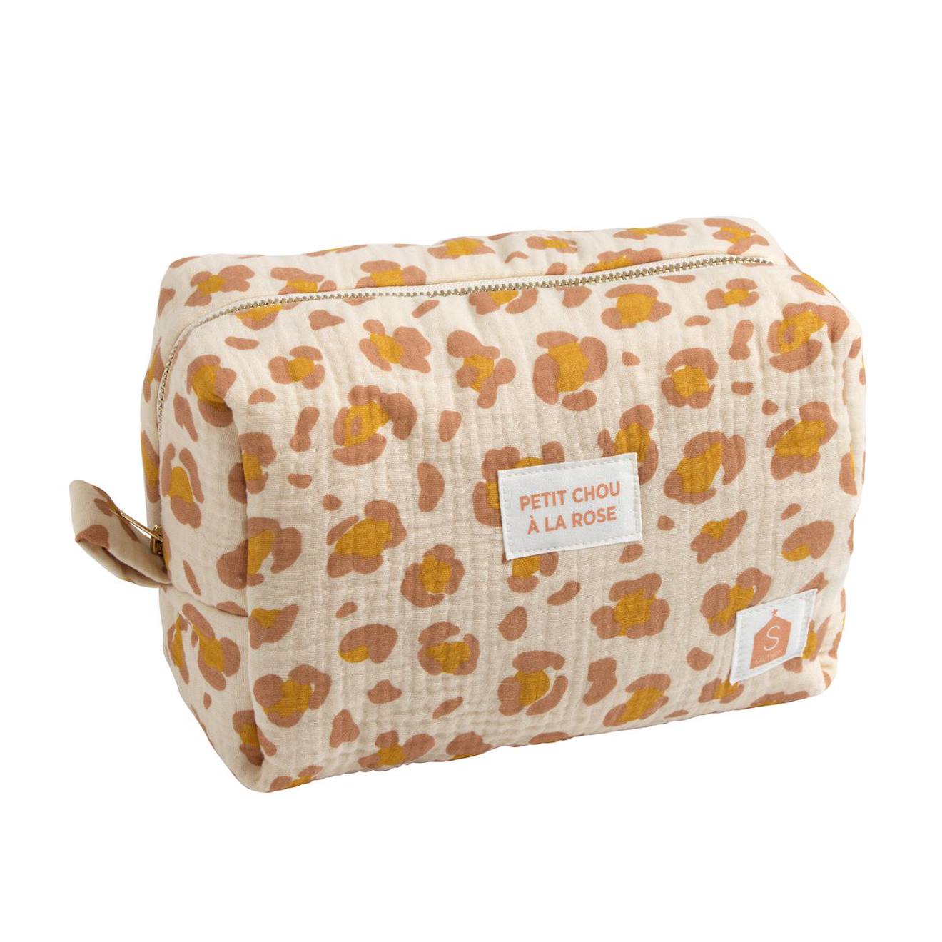 Trousse De Toilette En Gaze De Coton Imprimé Léopard - Leopard Ecru/rose