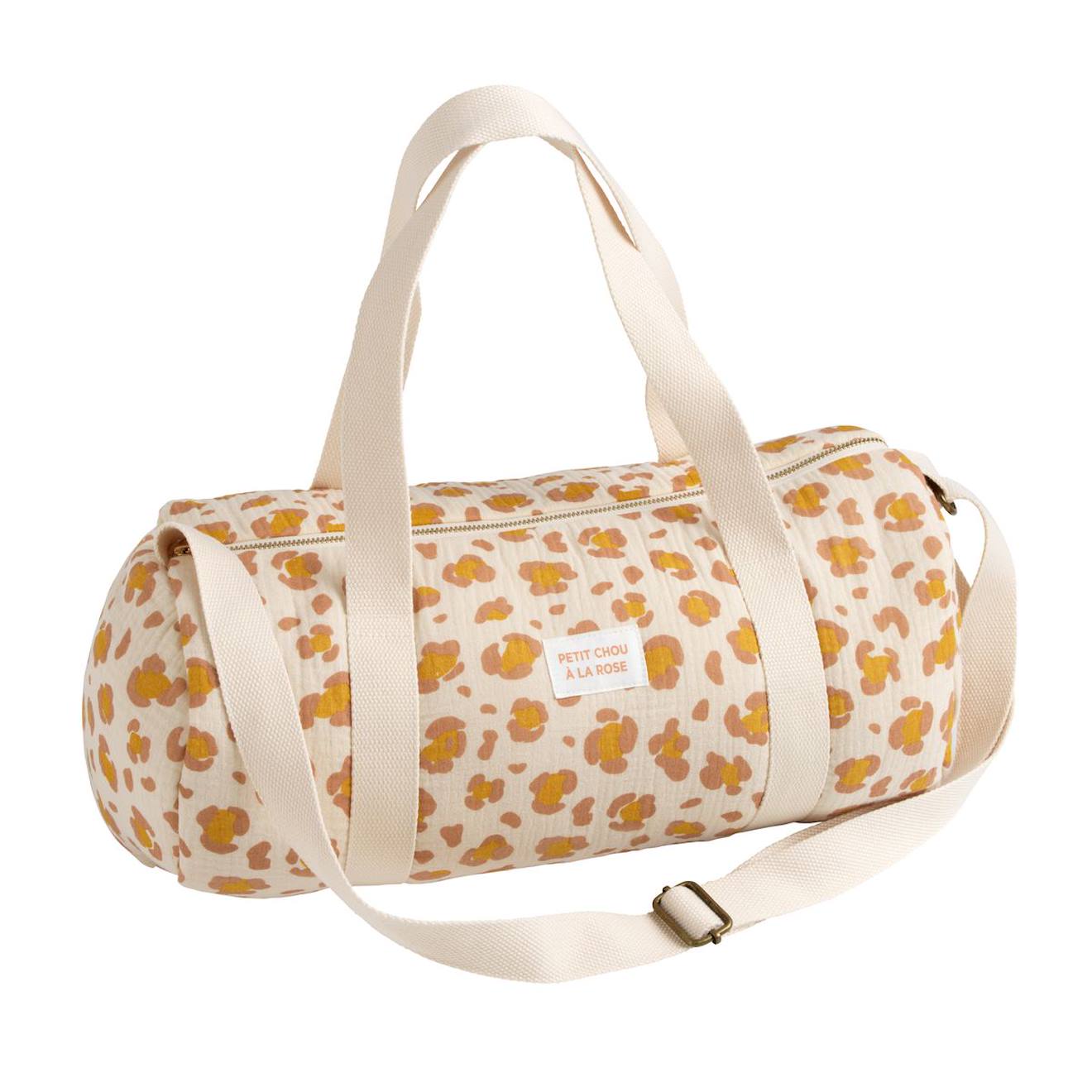 Sac Bowling En Gaze De Coton Léopard Ecru/rose