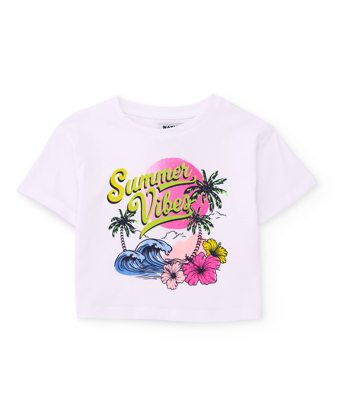 T-shirt Fille En Maille Au Design Tropical Blanc 9 €