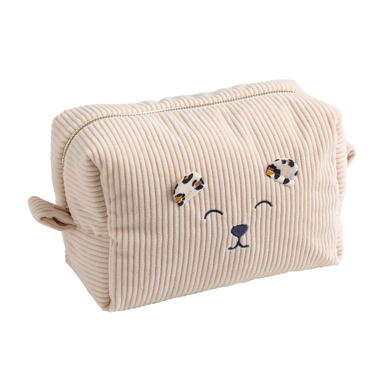 Trousse De Toilette En Velours Côtelé - Leopard Ecru