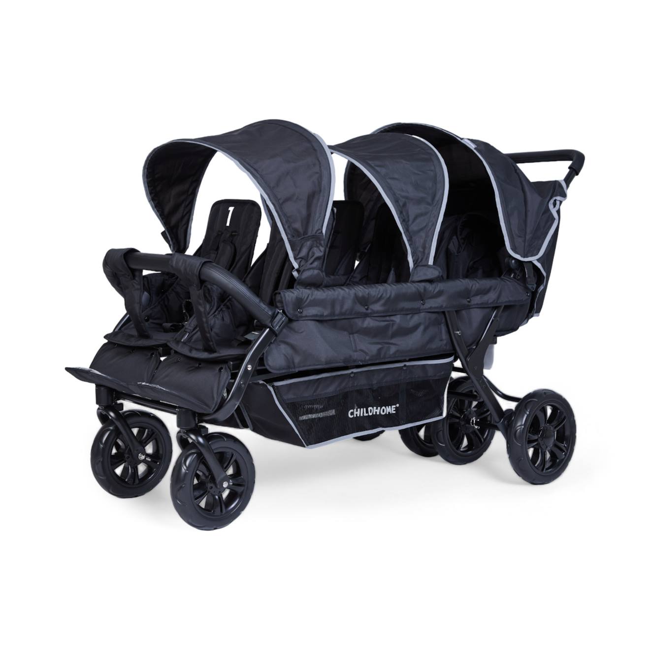 Sixseater Poussette Capacité 6 Enfants + Housse De Pluie + Pare-soleil Noir