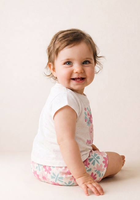 Bébé-Ensemble short + haut 100% coton bébé fille