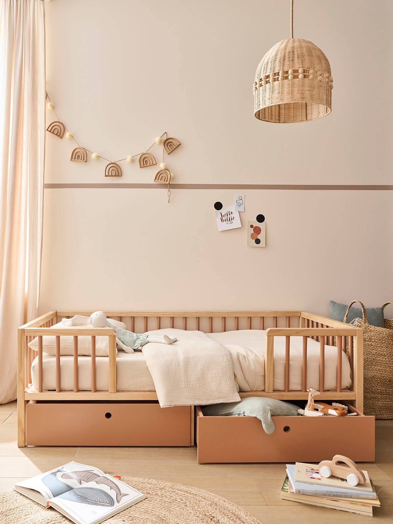 Lit enfant avec grands rangements 70x140 cm CACHE-RÊVES cannelle