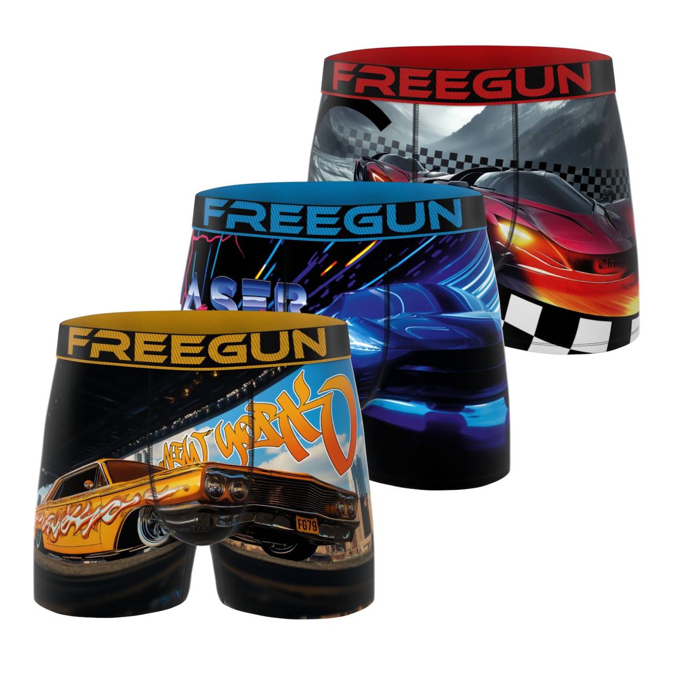 Lot De 3 Boxers Junior Collection Racers Jaune/orange/rouge/bleu