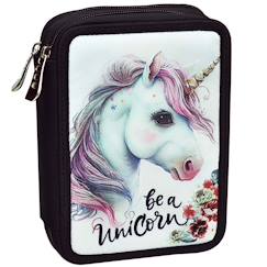 -Trousse fille garnie double compartiments imprimée licorne back me up