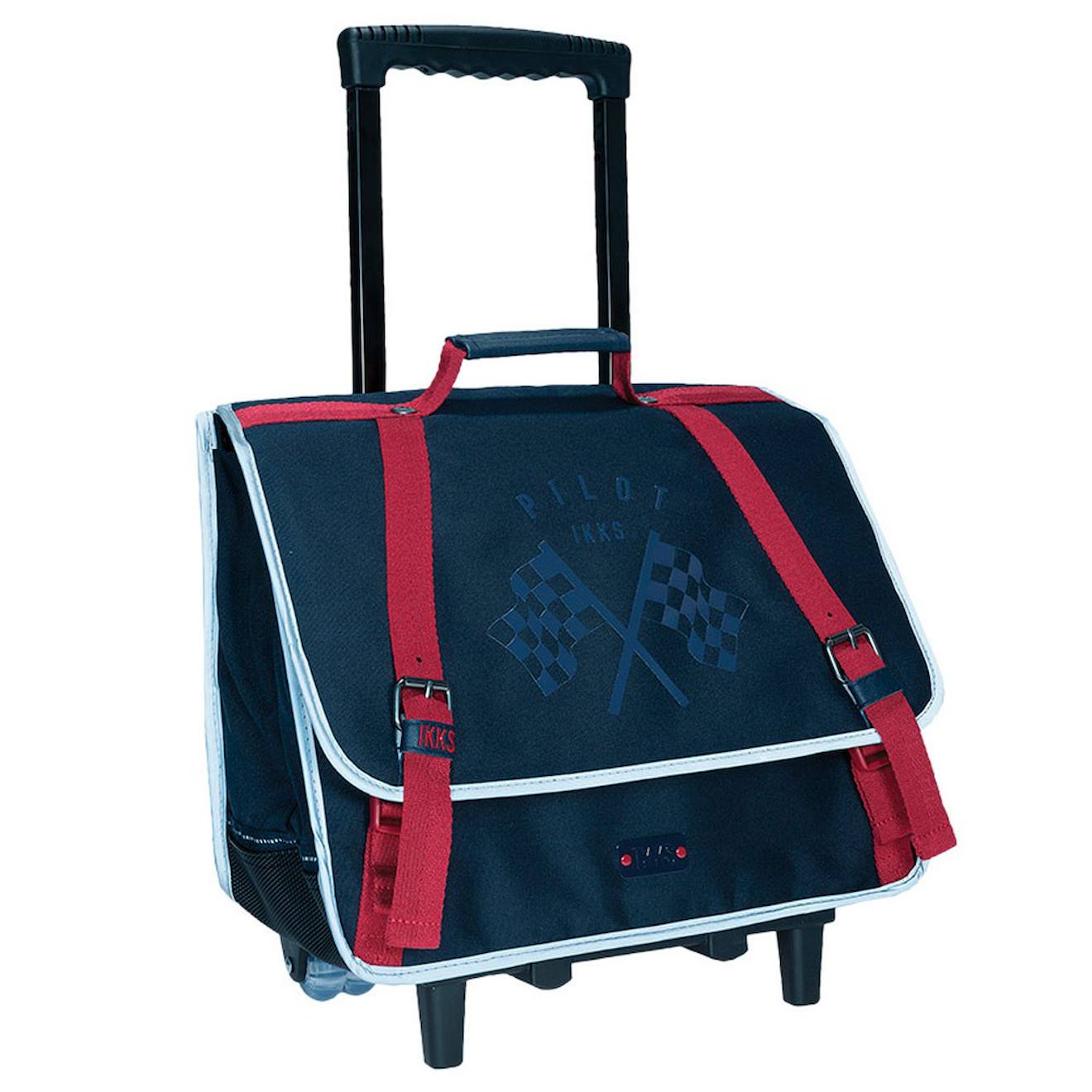 Cartable À Roulettes Garçon Deux Compartiments Ikks Pilot 38 Cm Bleu / Rouge