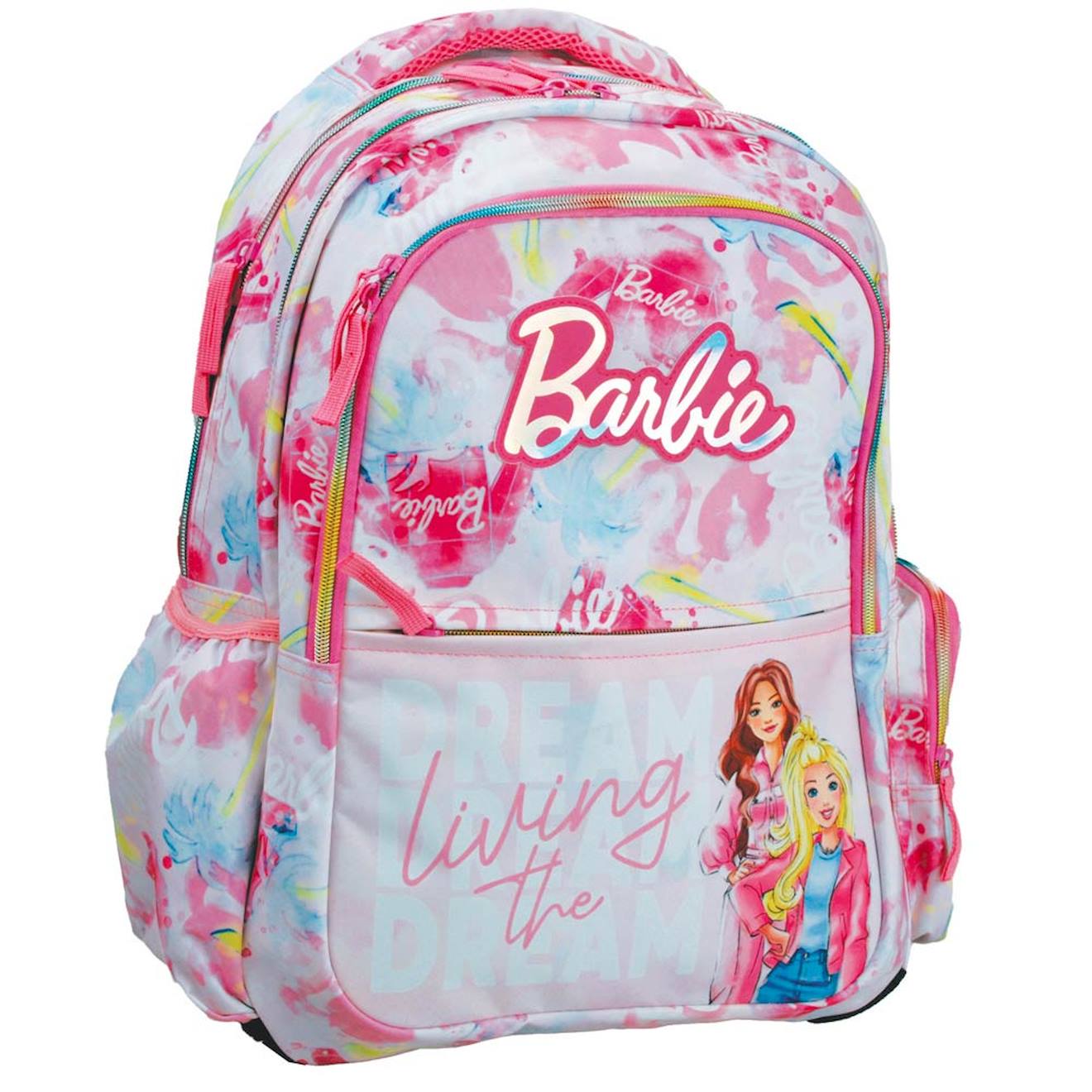 Sac À Dos Scolaire Fille Barbie Imprimé Living The Dream 43 Cm Blanc / Rose / Bleu