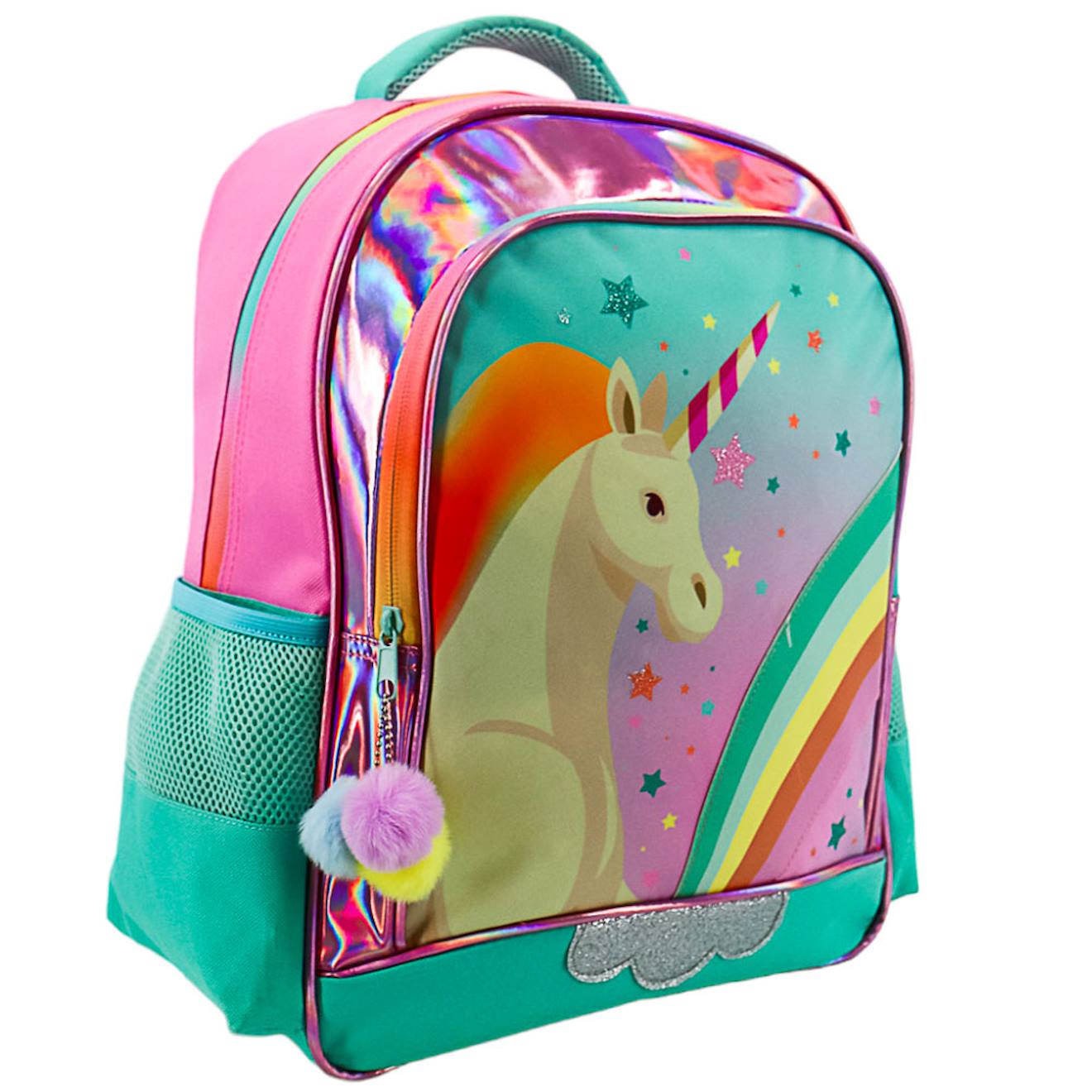 Sac À Dos Scolaire Fille Licorne Arc-en-ciel Et Pompons 41 Cm Rose/multicolore