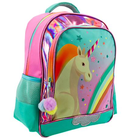 Sac à dos scolaire licorne arc-en-ciel et pompons 41 cm  - vertbaudet enfant