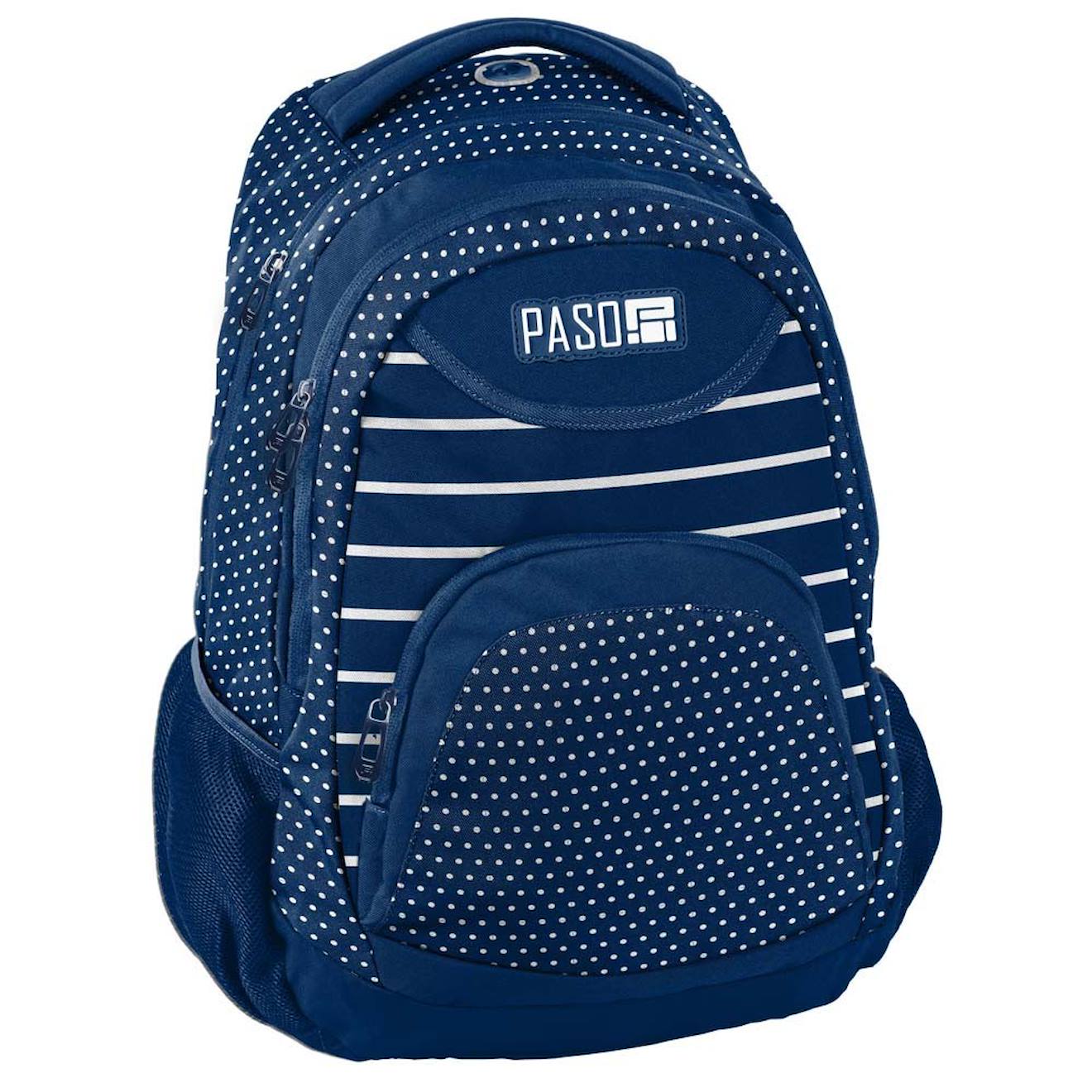Sac À Dos Scolaire Pois Blancs 2 Compartiments 43 X 31 X 19 Cm Bleu