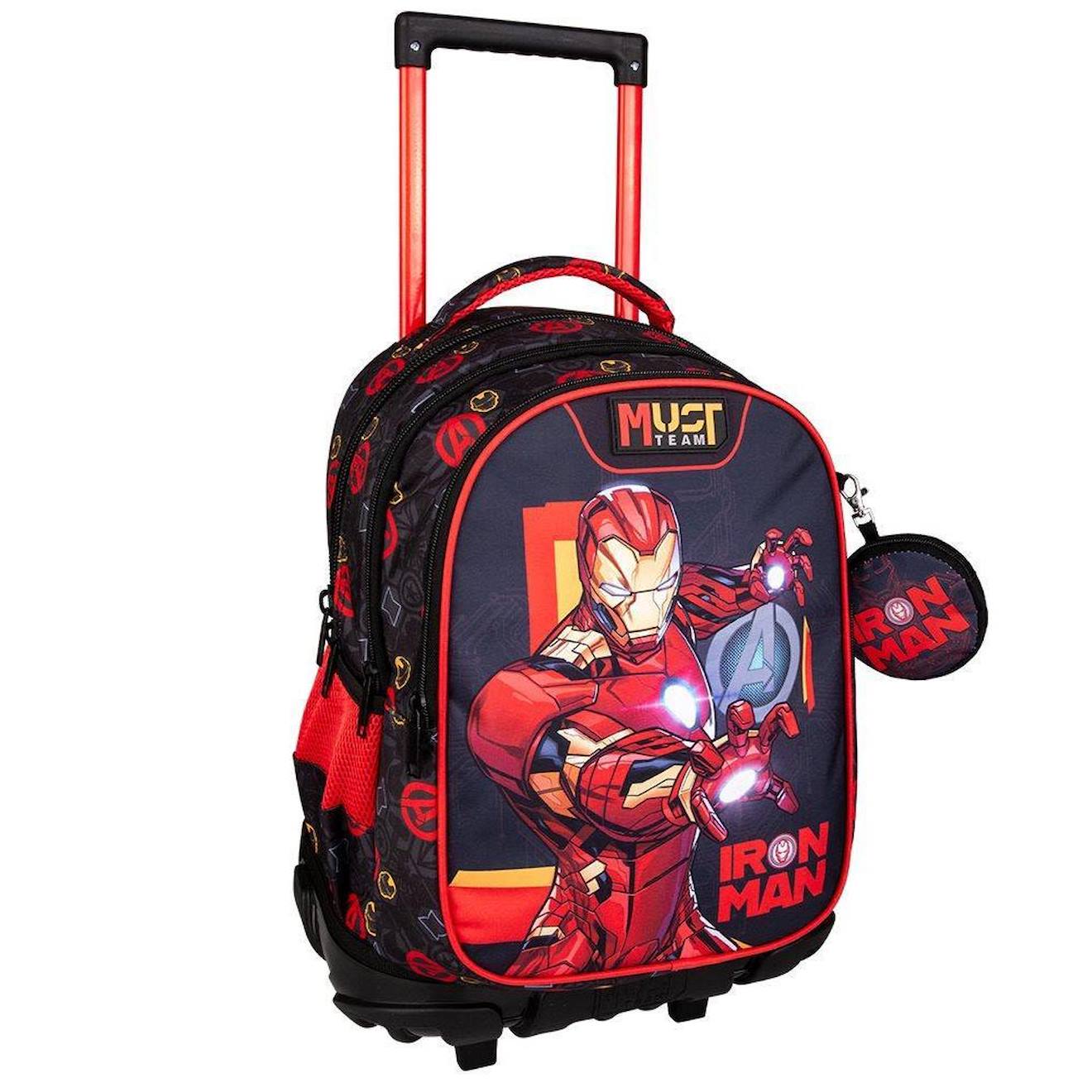 Trolley Scolaire Garçon 3 Compartiments Avengers Team Iron Man 45 Cm Bleu Marine