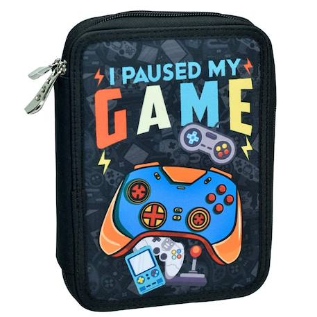 Garçon-Accessoires-Cartable, trousse-Trousse garçon zippée garnie thème jeux vidéo matière résistante 20 cm