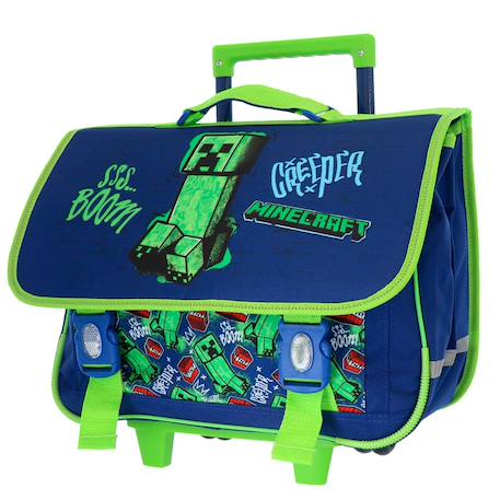 Fille-Accessoires-Cartable, trousse-Cartable à roulettes minecraft creeper boom 41 cm - 2 cpt