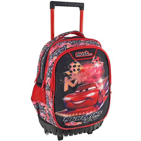 Garçon-Accessoires-Fourniture scolaire-Cartable-Sac à roulettes garçon cars lightning mcqueen – 3 compartiments à zip led