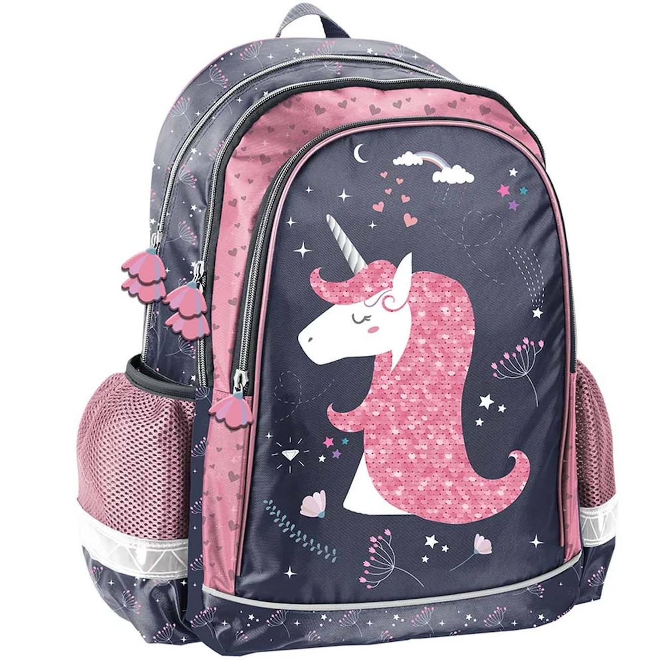 Sac À Dos Scolaire Fille Licorne 2 Compartiments 38 Cm Qualité Premium Bleu / Rose