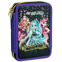 Jouet-Matériel scolaire-Trousse double zippée en tissu avec set décriture monster high