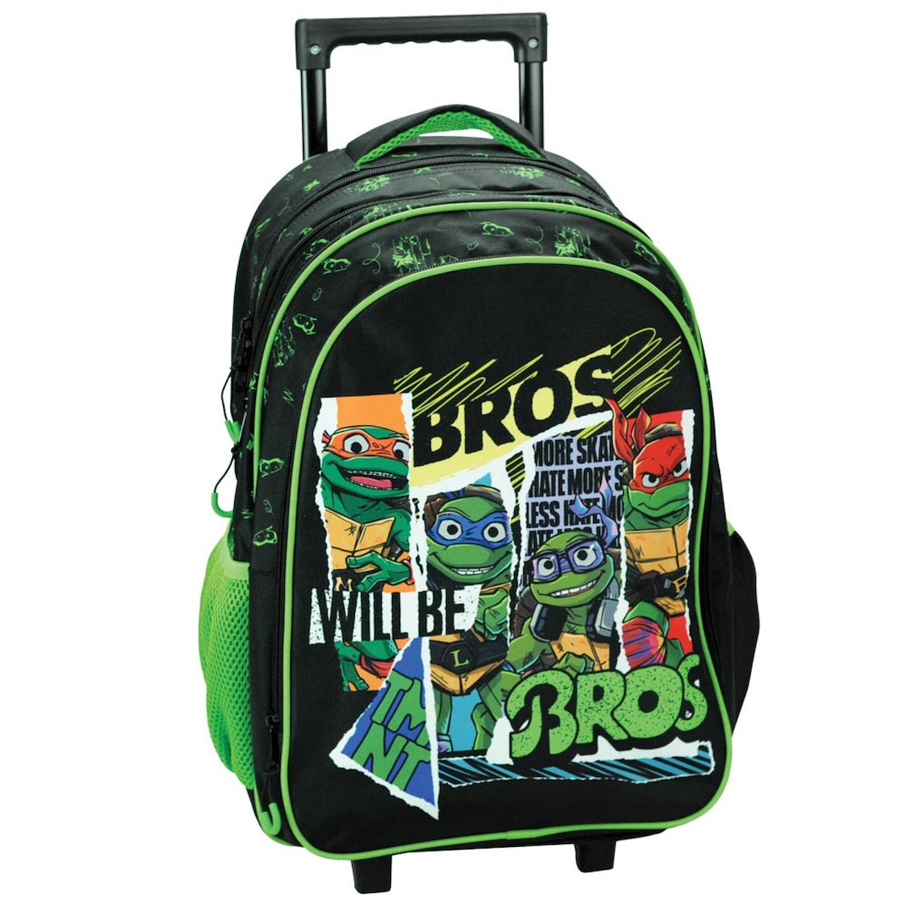 Sac À Dos À Roulettes Garçon Tortue Ninja Bros 46 Cm - 2 Compartiments Noir / Vert