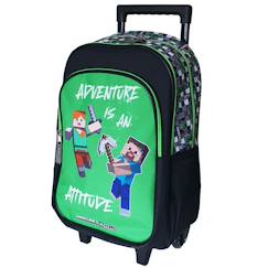 Sac à dos à roulettes garçon minecraft aventure 45 cm - trolley scolaire à 2 compartiments  - vertbaudet enfant