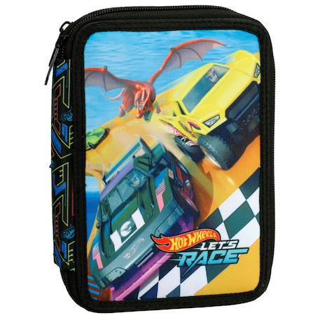 Trousse double compartiment 20 cm tissu matelassé imprimé hot wheels  - vertbaudet enfant