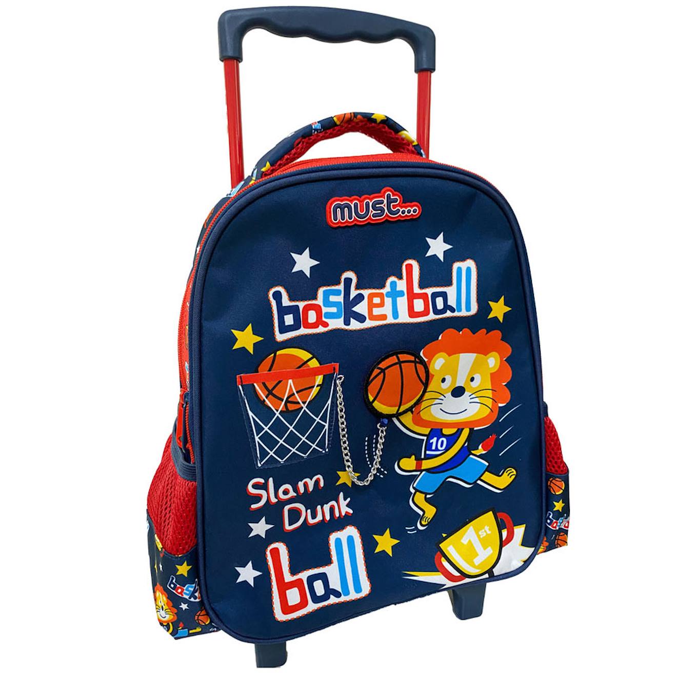 Sac À Dos Trolley Maternelle Garçon Basketball Lion 31 Cm Bleu / Orange / Blanc