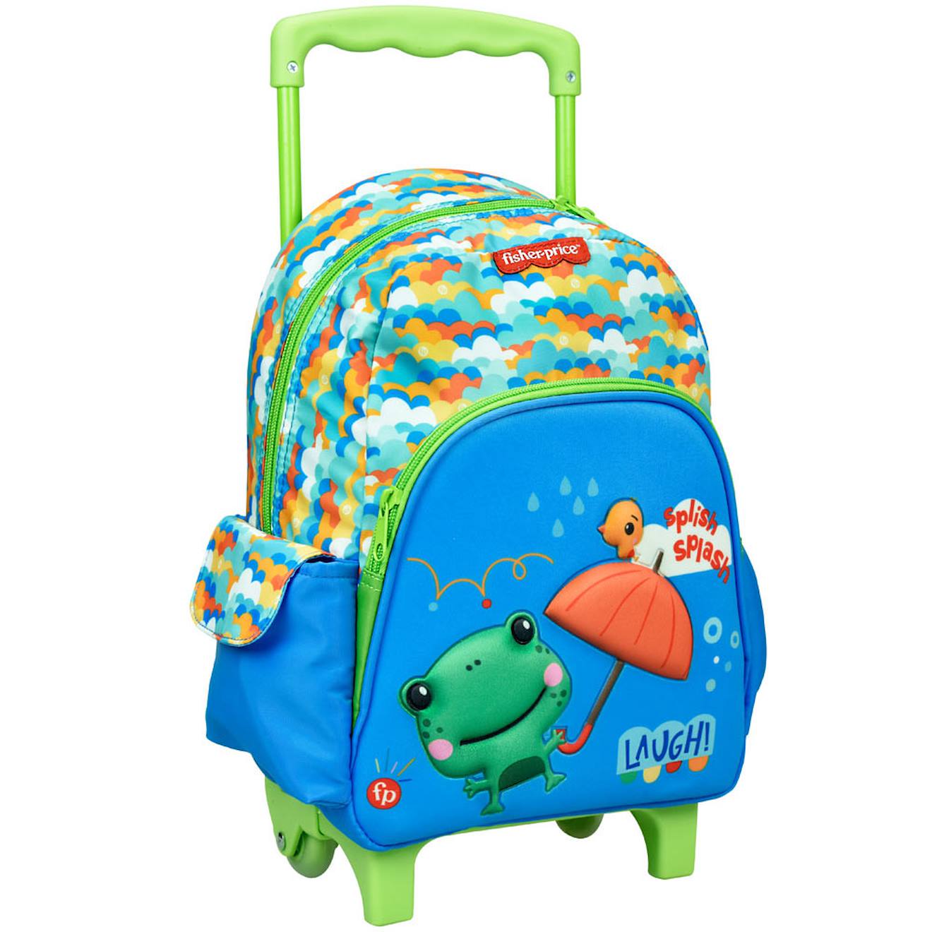 Sac À Roulettes Maternelle Motif Grenouille Fisher-price 30 Cm Bleu / Vert / Blanc