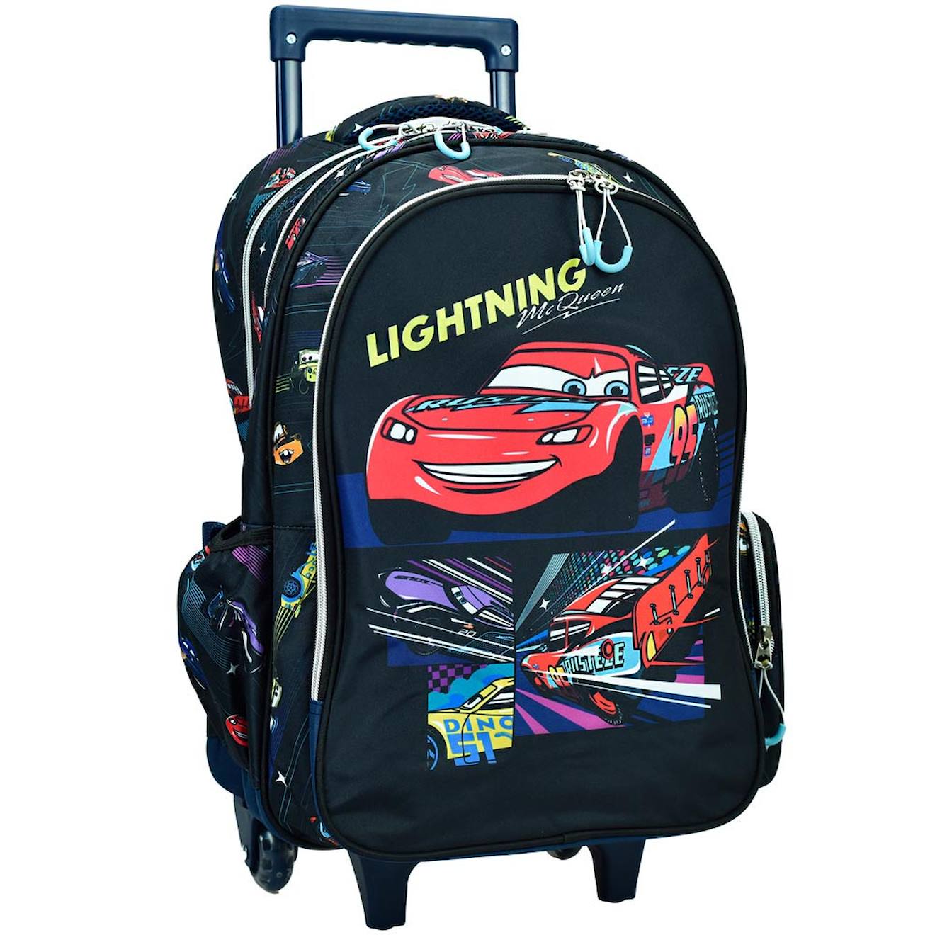 Sac À Dos À Roulettes Garçon Cars Flash Mc Queen 44 Cm - Trolley Scolaire Noir / Rouge / Jaune