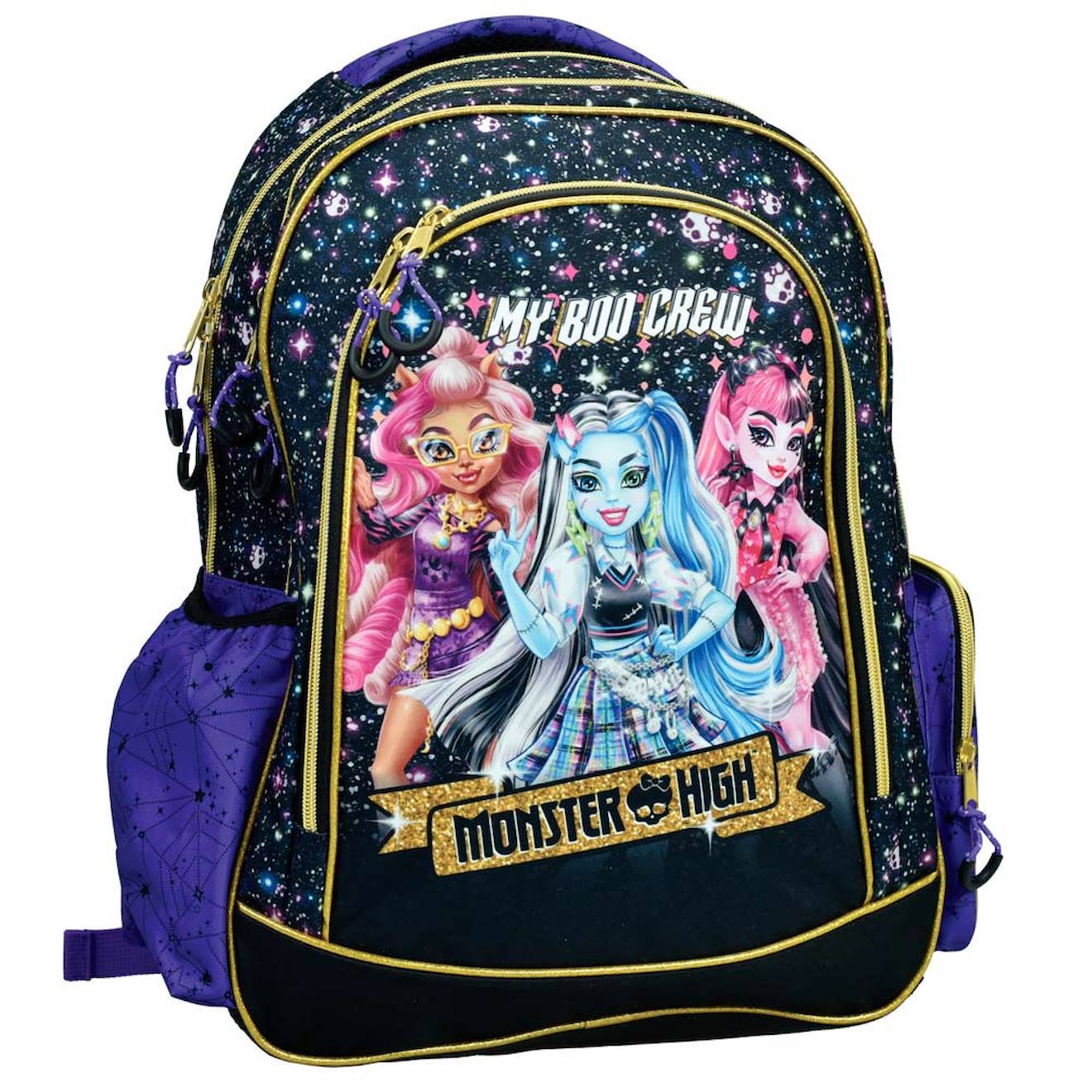 Sac À Dos Scolaire Fille Imprimé Galaxie 2 Compartiments Monster High Noir / Violet / Bleu