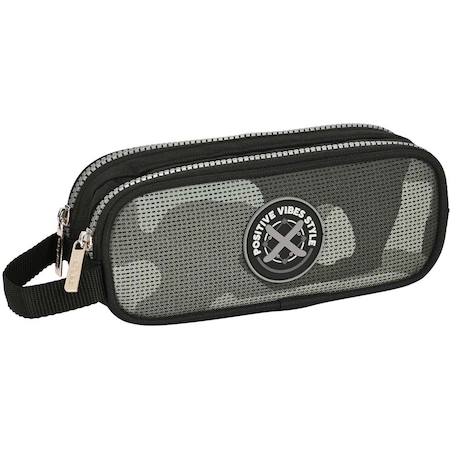 Garçon-Accessoires-Cartable, trousse-Trousse rectangulaire double compartiment positive vibes style camouflage 20 cm