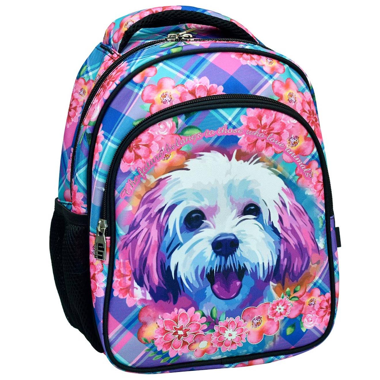 Sac À Dos Maternelle Fille Motif Chien Tissu Synthétique Bmu-back Me Up Blanc / Rose / Bleu