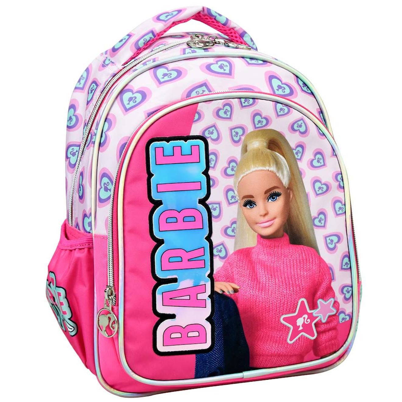 Sac À Dos Fille Barbie Coeur Avec Poches Latérales Pour La Maternelle 30 Cm Rose