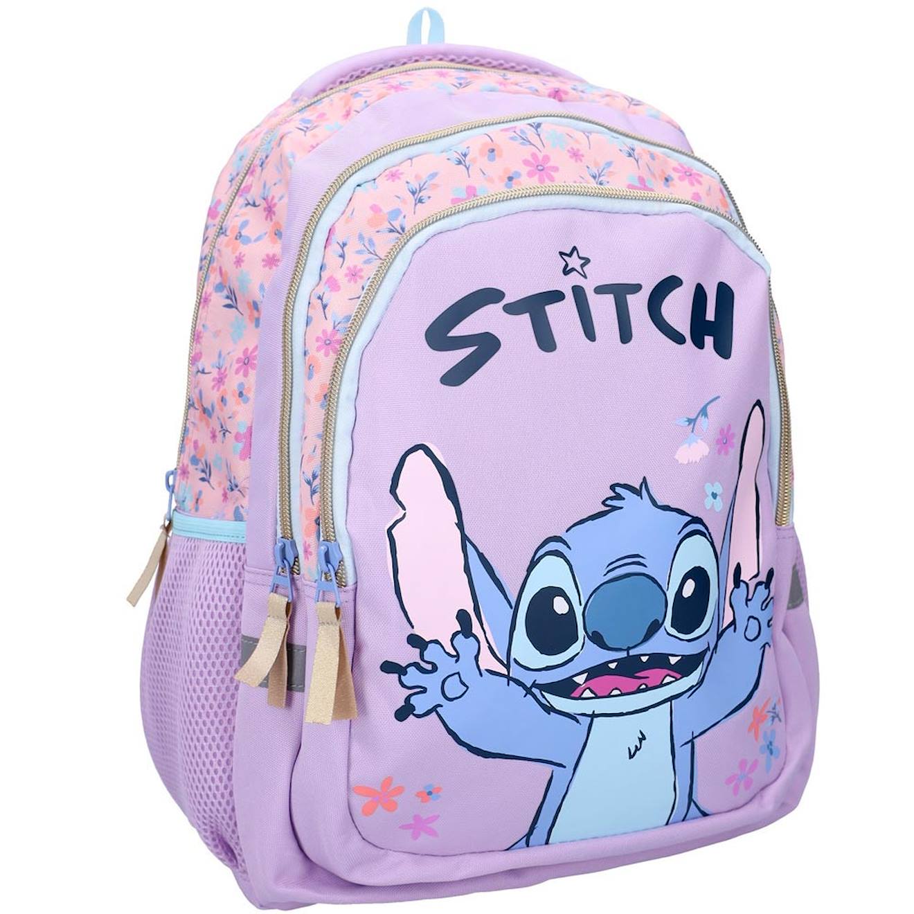 Sac À Dos Imprimé Stitch – 44 Cm, 3 Poches Zippées – Lilo & Stitch Violet Clair