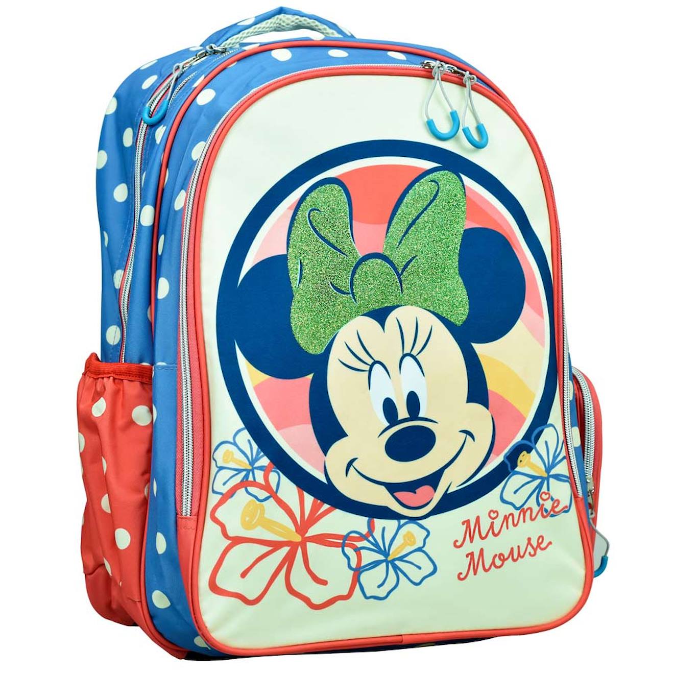 Sac À Dos Scolaire Fille Minnie Motif Fleurs En Synthétique Blanc / Rose / Bleu