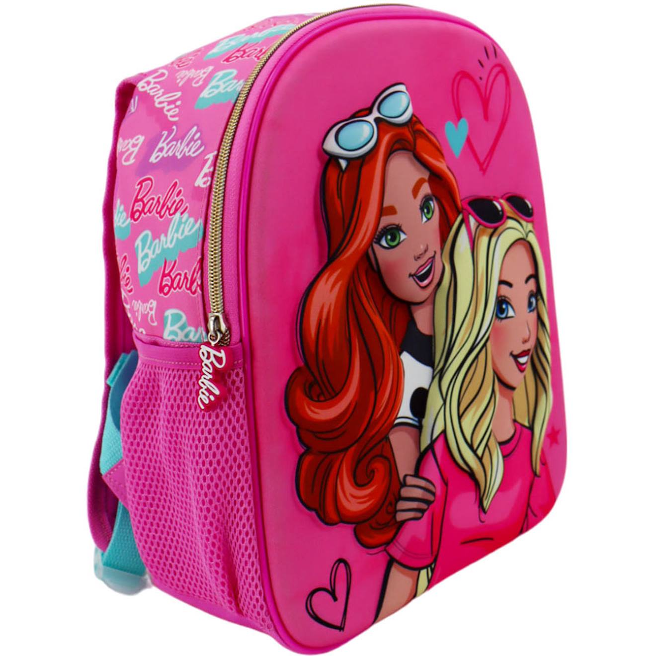 Sac À Dos Maternelle Fille 3d Barbie Personnages Et Coeurs 32 Cm Rose