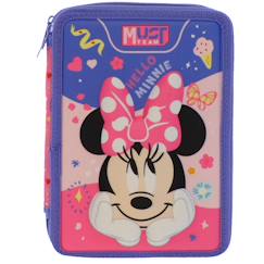 Jouet-Trousse fille remplie 2 compartiments tissu imprimé hello minnie 21 cm