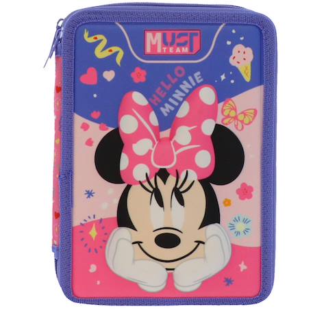 Fille-Trousse fille remplie 2 compartiments tissu imprimé hello minnie 21 cm