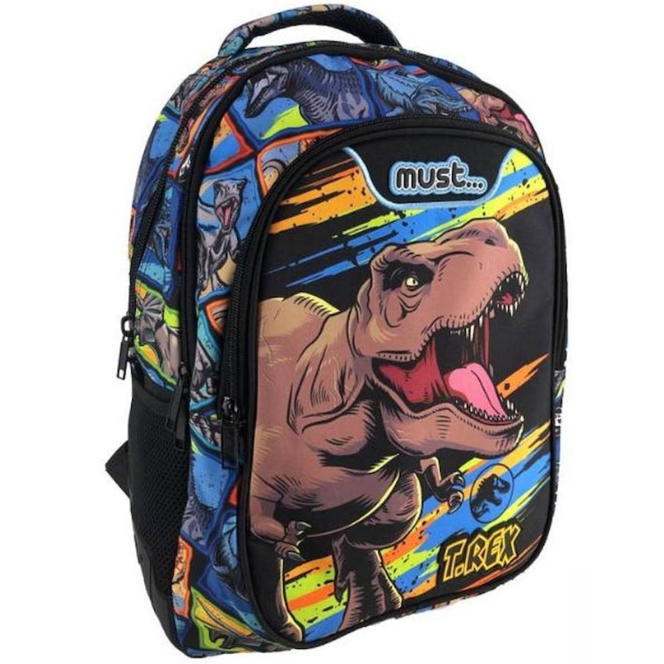 Sac À Dos Garçon Dinosaure T-rex Avec 2 Compartiments 43 Cm Noir / Bleu