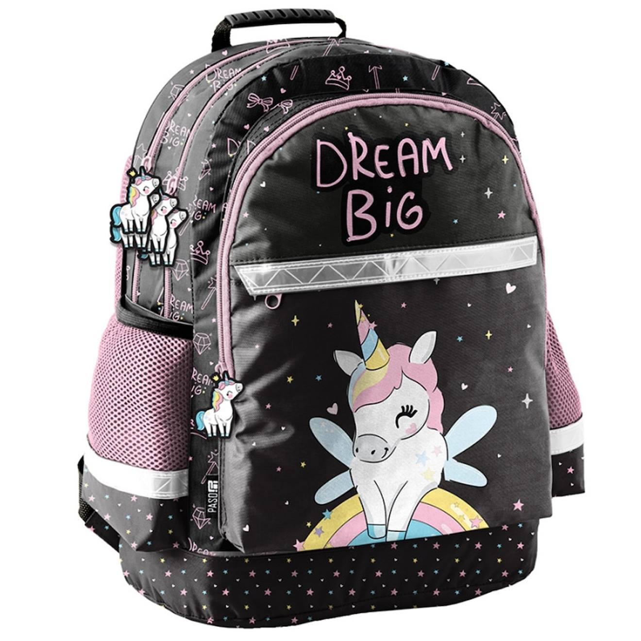 Sac À Dos Scolaire Fille Licorne Dream Big 2 Compartiments 42 Cm Noir / Rose / Gris
