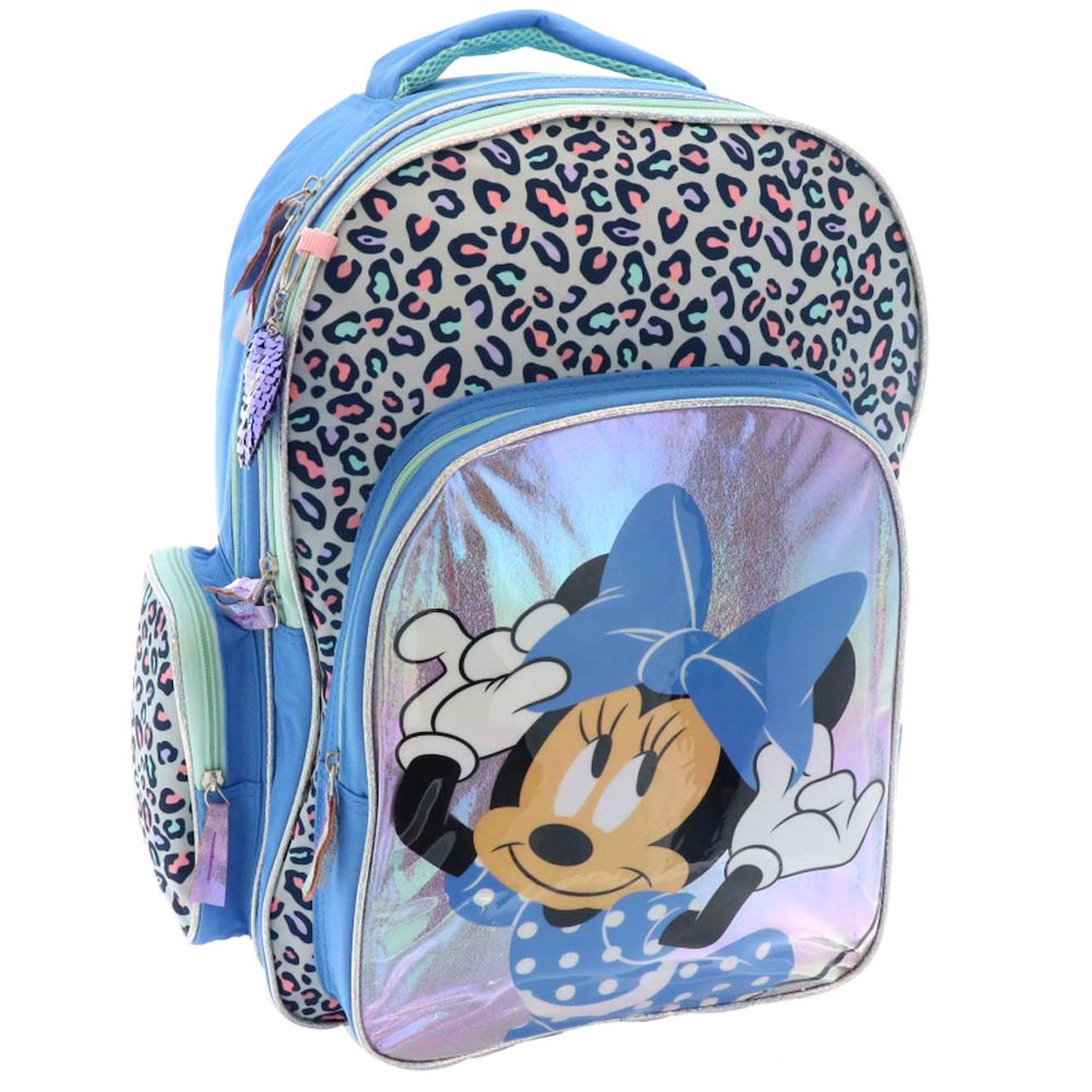 Sac À Dos Fille Minnie Léopard Avec Bretelles Rembourrées 42 Cm Bleu / Vert / Gris