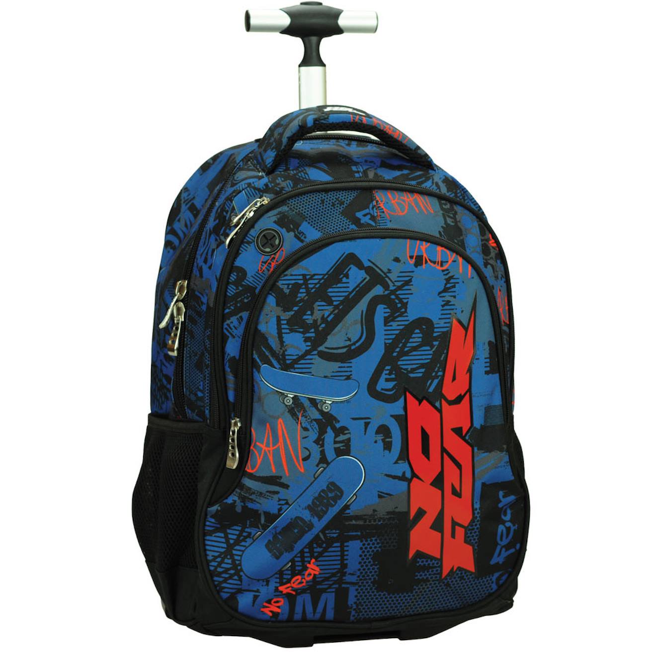Sac À Dos Trolley Garçon Skateboard Lets Go No Fear 48 Cm Noir / Rouge / Bleu