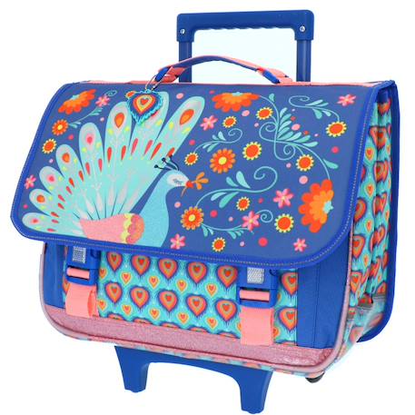 Fille-Accessoires-Cartable trolley scolaire fille motif paon avec 2 compartiments 41 cm