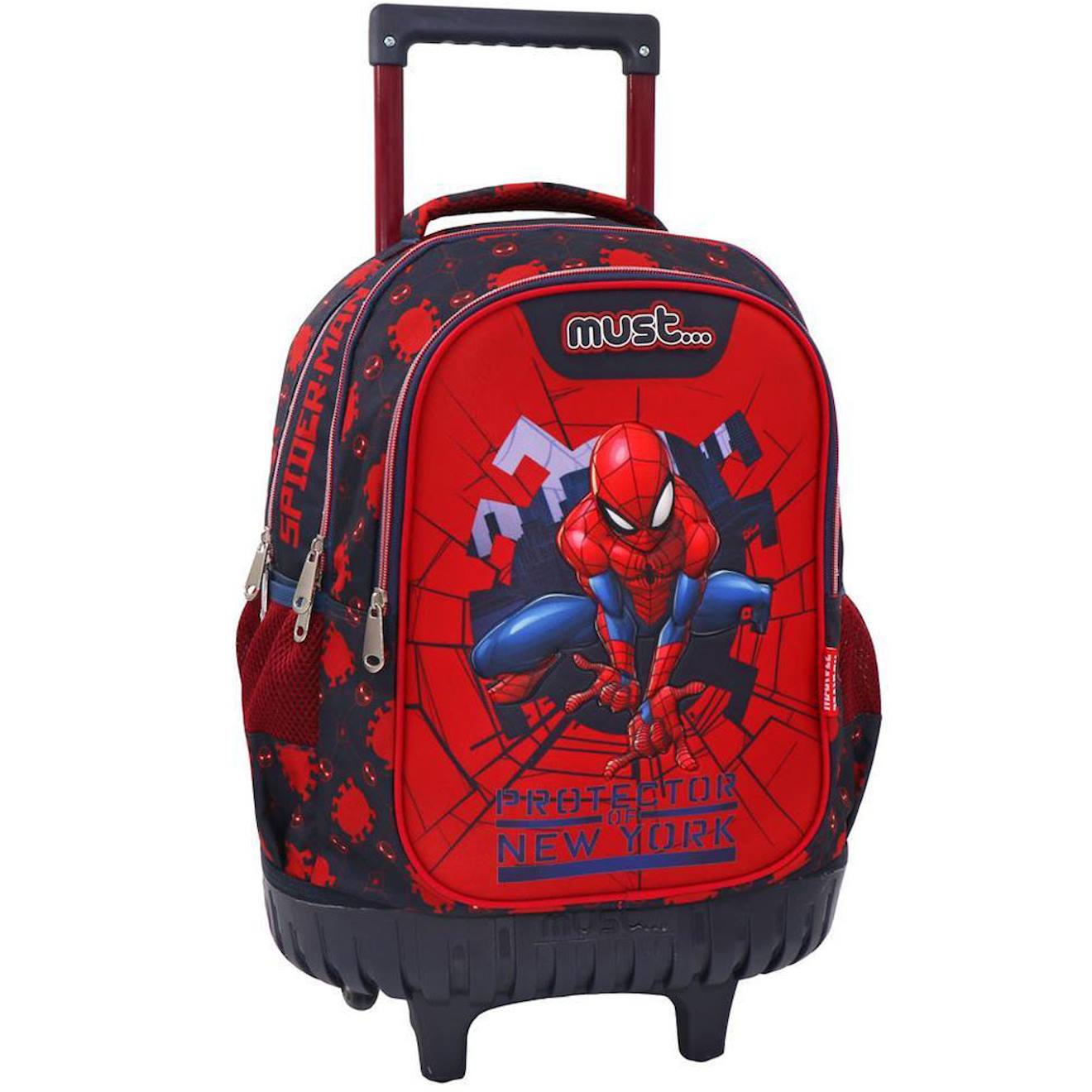 Trolley Scolaire Garçon Spiderman 3 Compartiments Avec Base Plastique Rigide 45 Cm Noir / Rouge / Bleu