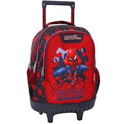 -Trolley scolaire garçon spiderman 3 compartiments avec base plastique rigide 45 cm