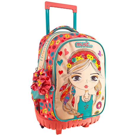 Sac à dos à roulettes girl flower must be happy 45 cm trolley  - vertbaudet enfant