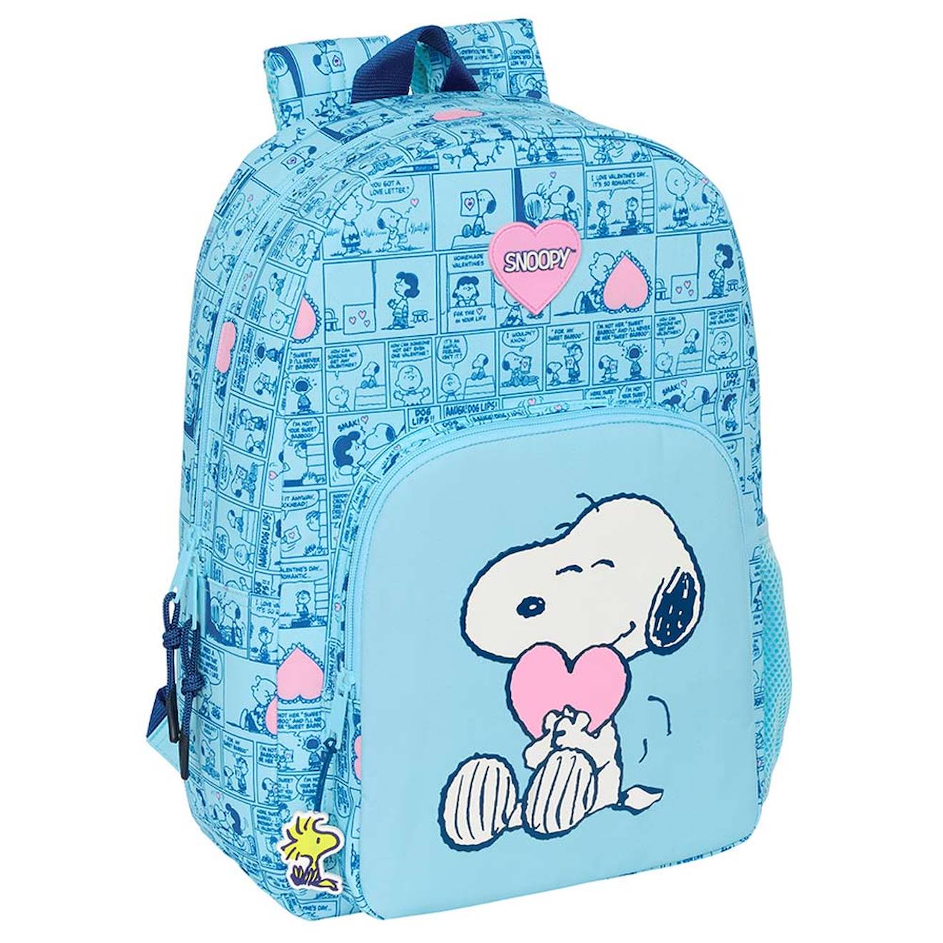 Sac À Dos Scolaire Fille Imprimé Peanuts En Textile Snoopy Bleu / Rose / Clair