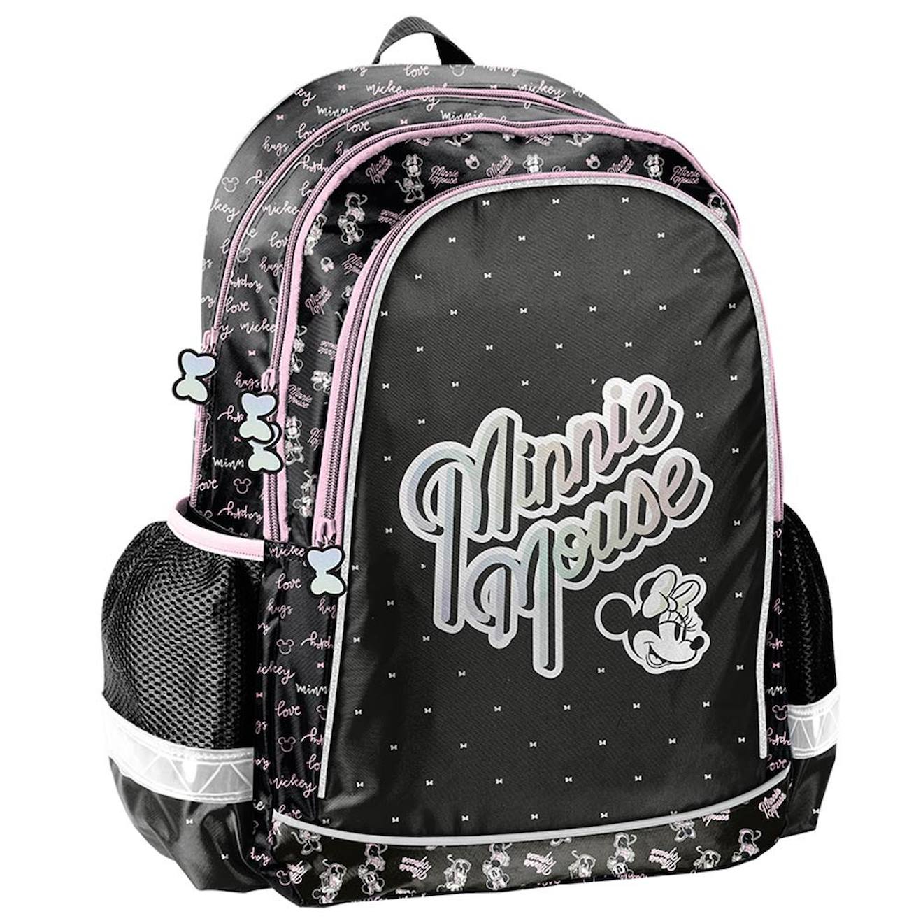 Sac À Dos Scolaire Fille Minnie Imprimé Licence Disney Noir / Rose