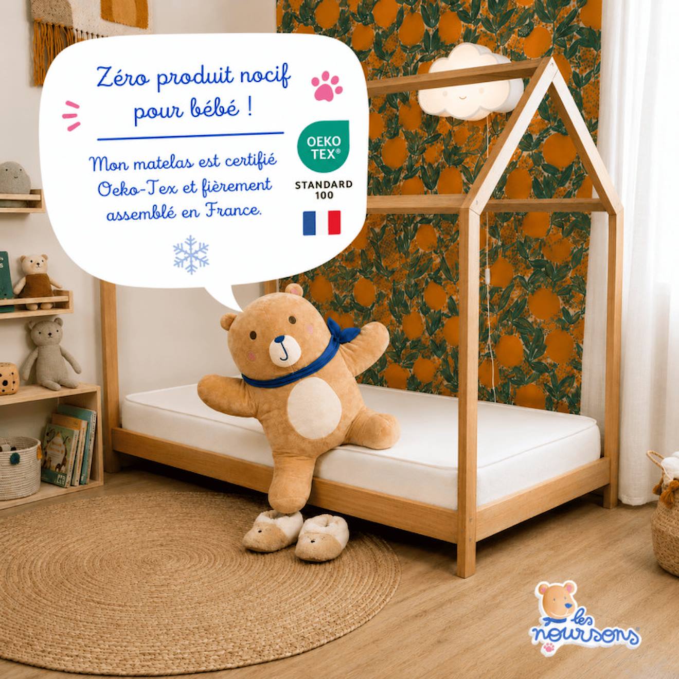Matelas Enfant / Bébé 80x160 Cm - Idéal Pour Lit Cabane / Lit Gigogne - Réversible - Oeko Tex Blanc (Les Noursons) - Image 1
